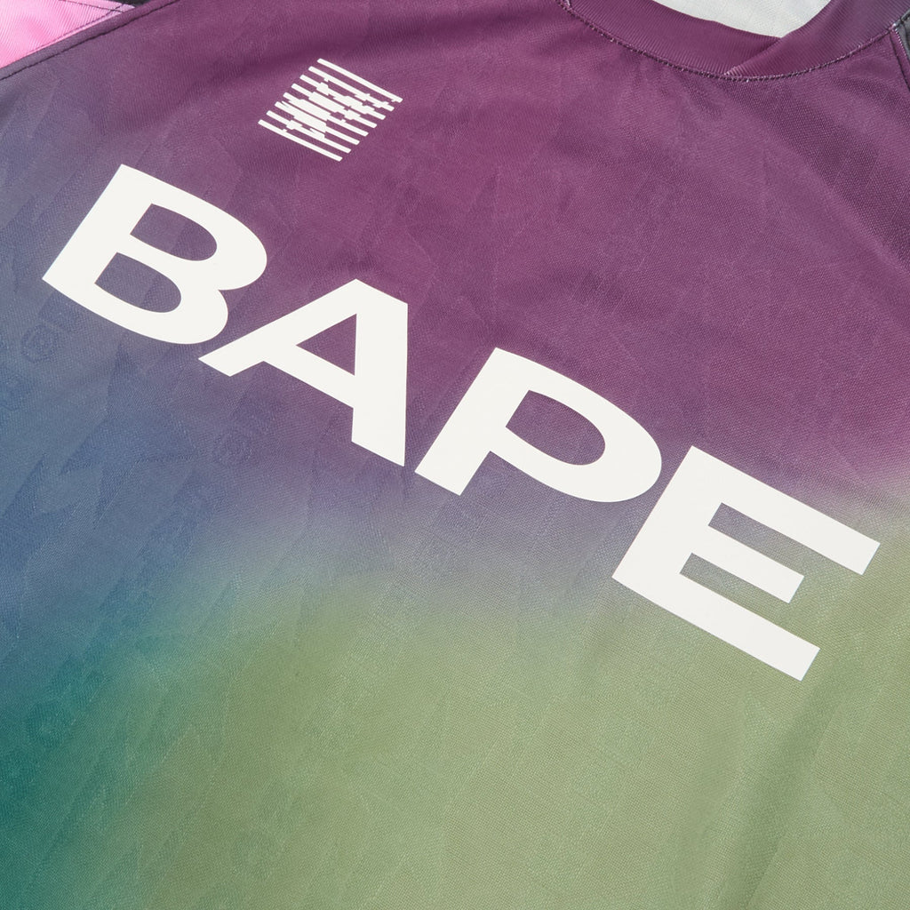 A Bathing Ape Tie Dye Sta Stripe Pattern Relaxed Fit Football Jersey Tee M (Black) - Image 4