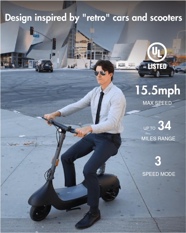 OKAI - Ceetle Pro Electric Scooter with Foldable Seat w/35 Miles Max Range & 15.5mph Top Speed - Black - Image 2
