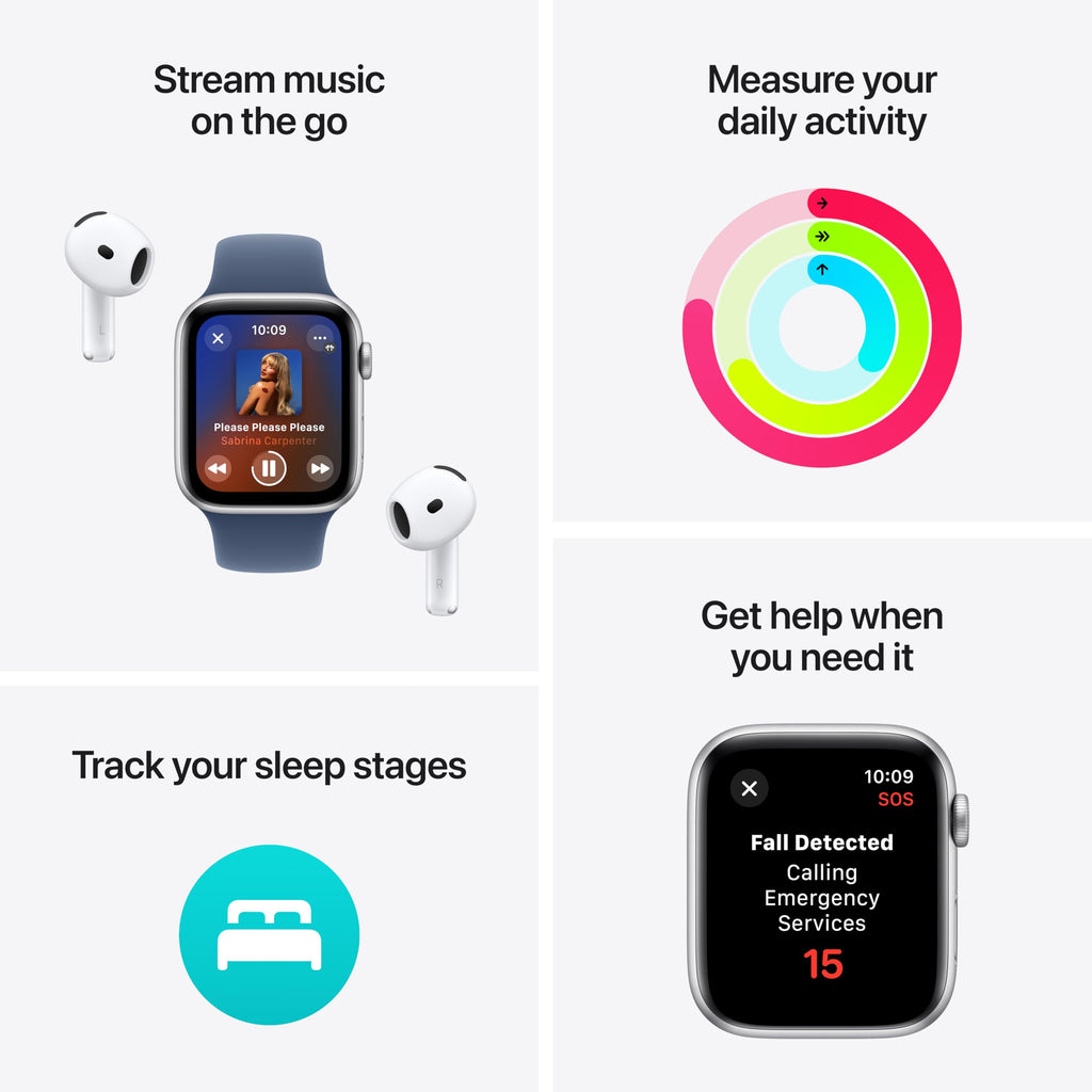 Apple Watch SE 2nd Generation (GPS) 40mm Aluminum Case with Denim Sport Band - S/M - Silver - (2024) - MXEC3LL/A - Image 3
