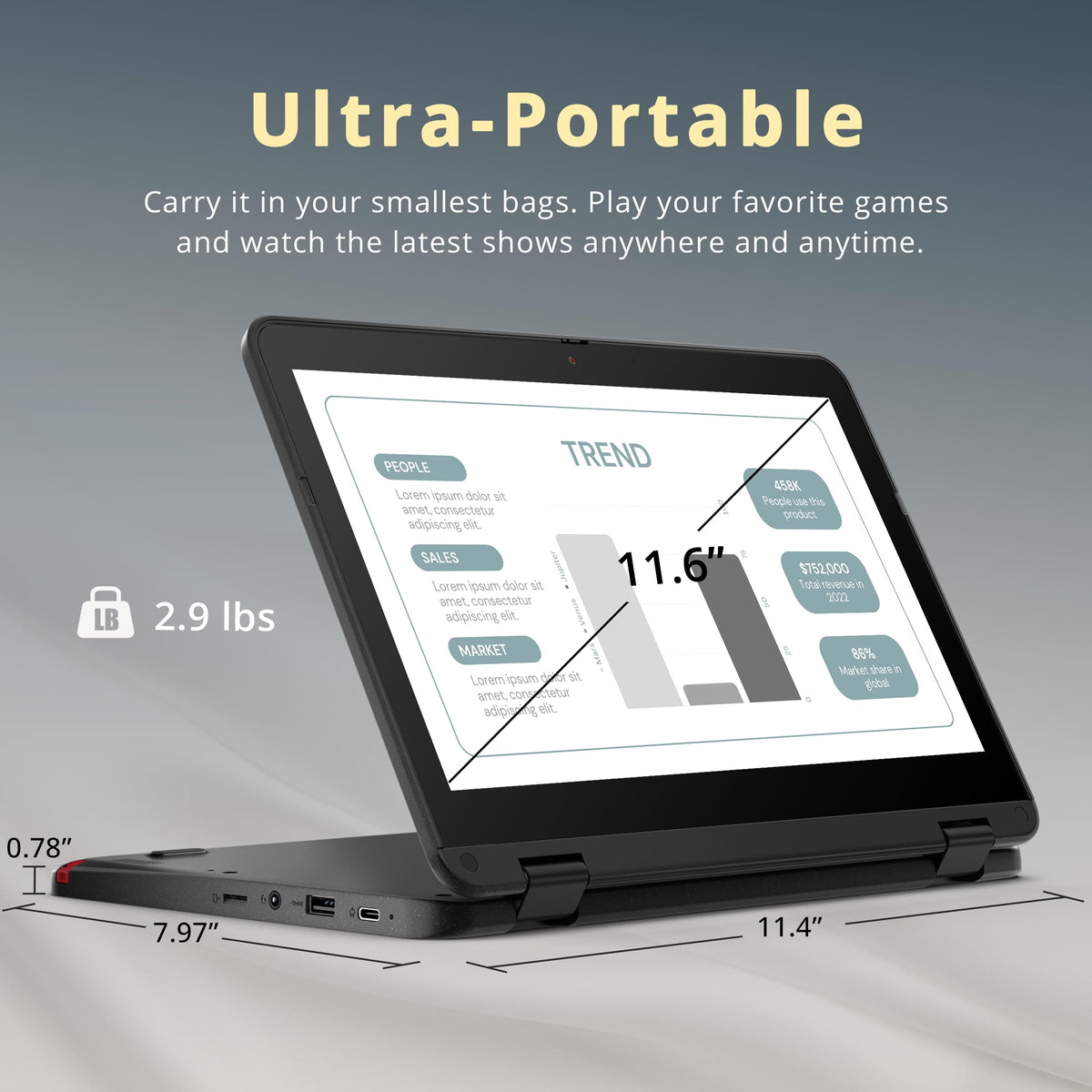 Lenovo 300e Chromebook Gen 3 - HD Touch - AMD 3015Ce - 4GB RAM - 32GB SSD - Gray - 82JAS03X00 - Image 8