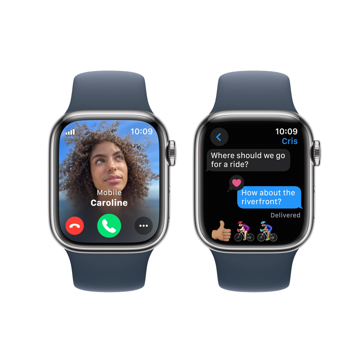 Apple Watch Series 9 (GPS + Cellular) 41mm Stainless Steel Case w/ Storm Blue Sport Band – M/L – Silver – MRJ33LL/A - Image 4