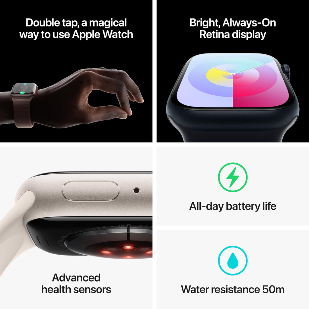 Apple Watch Series 9 (GPS + Cellular) 41mm Stainless Steel Case w/ Storm Blue Sport Band – M/L – Silver – MRJ33LL/A - Image 5