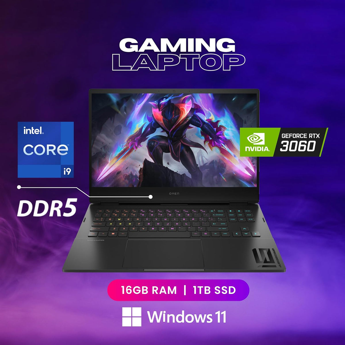 HP OMEN – 16.1 in QHD - Intel Core i9‑12900H - 16 GB DDR5 - NVIDIA GeForce RTX 3060 - 1 TB SSD - Shadow Black - Image 5