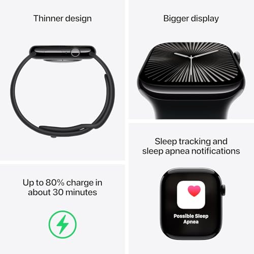Apple Watch Series 10 (GPS) 46mm Jet Black Aluminum w/ Ink Sport Loop - Image 3