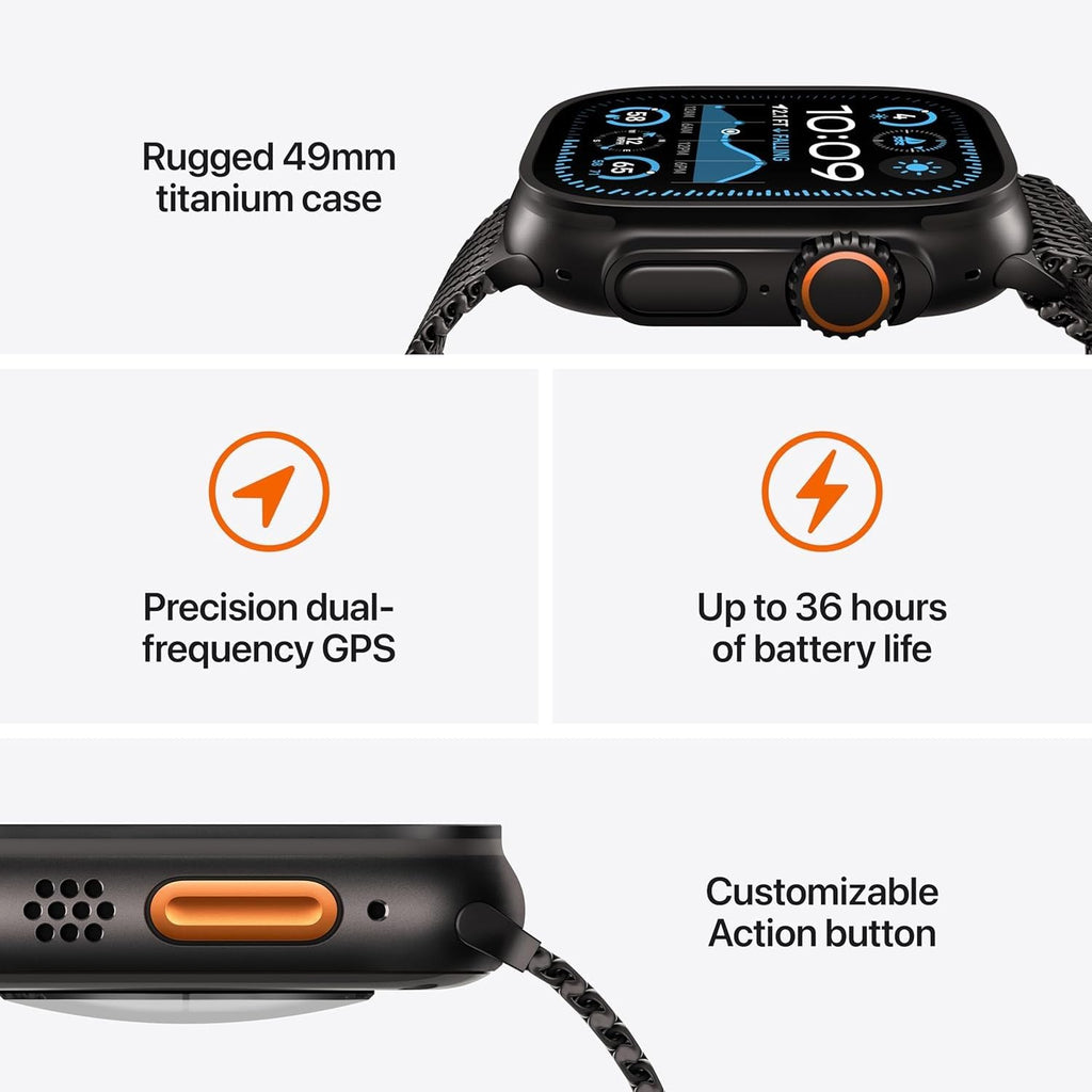 Apple Watch Ultra 2 (GPS+Cellular) 49mm Titanium Case with Black Ocean Band - Black - Image 3