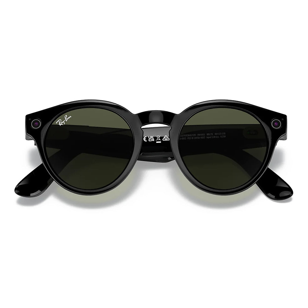 Ray-Ban Stories Round - 48-23mm - Glossy Black w/ G-15 Dark Green Lenses - Image 5