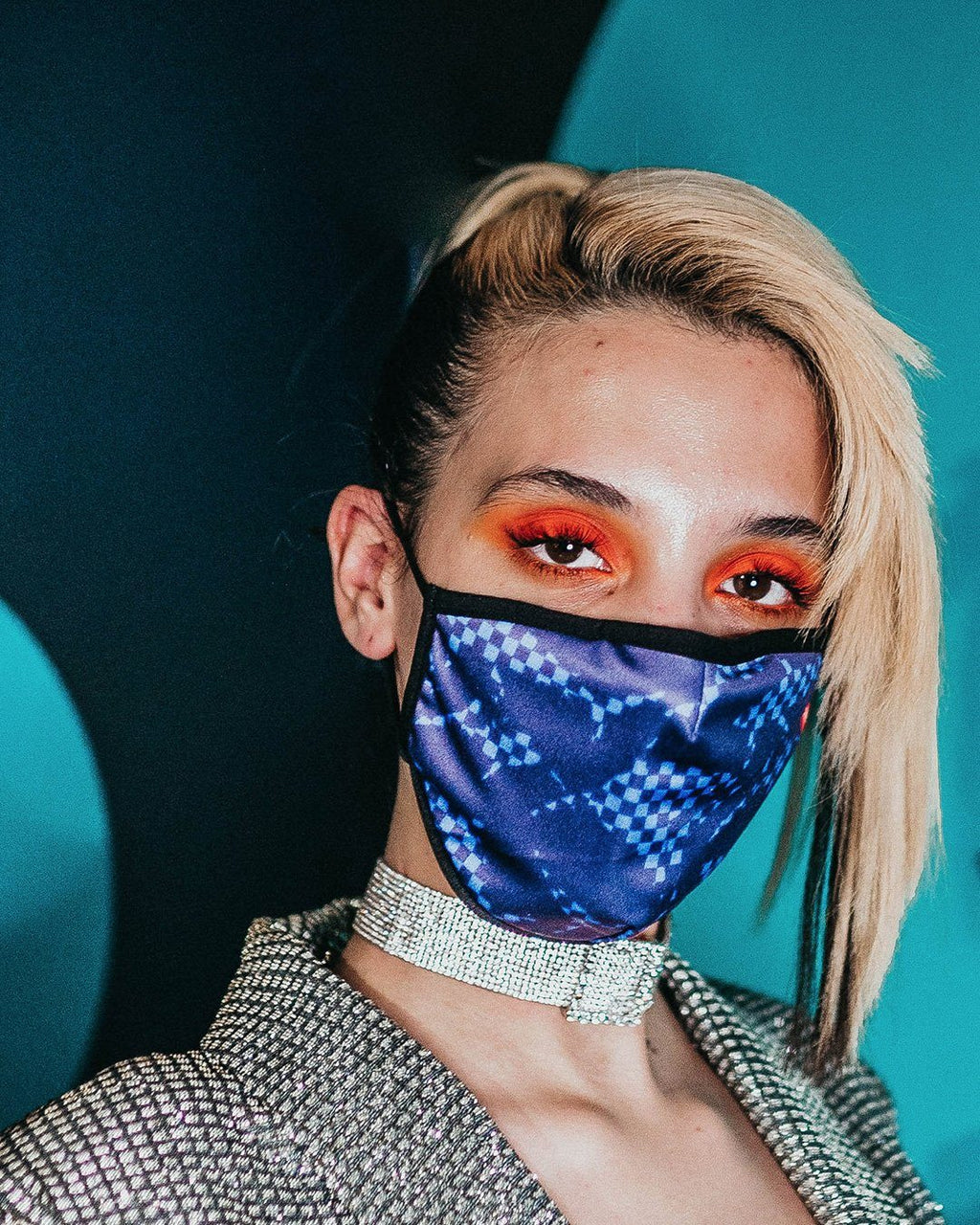 Shark Check (Blue) Face Mask - Image 2