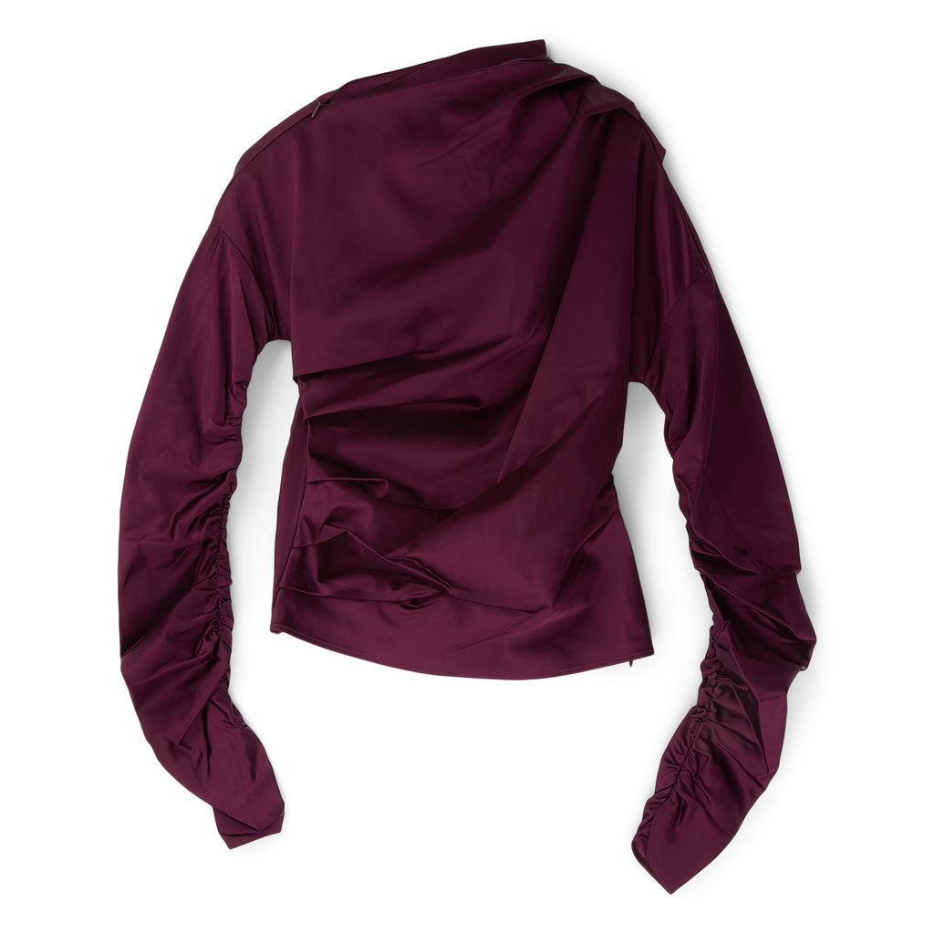 GANNI Satin Ruched Top (Mauve Wine)