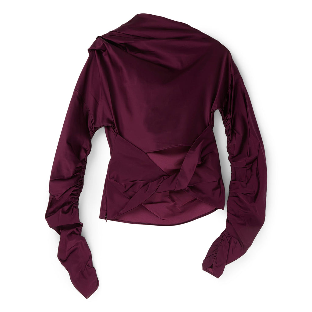 GANNI Satin Ruched Top (Mauve Wine) - Image 2