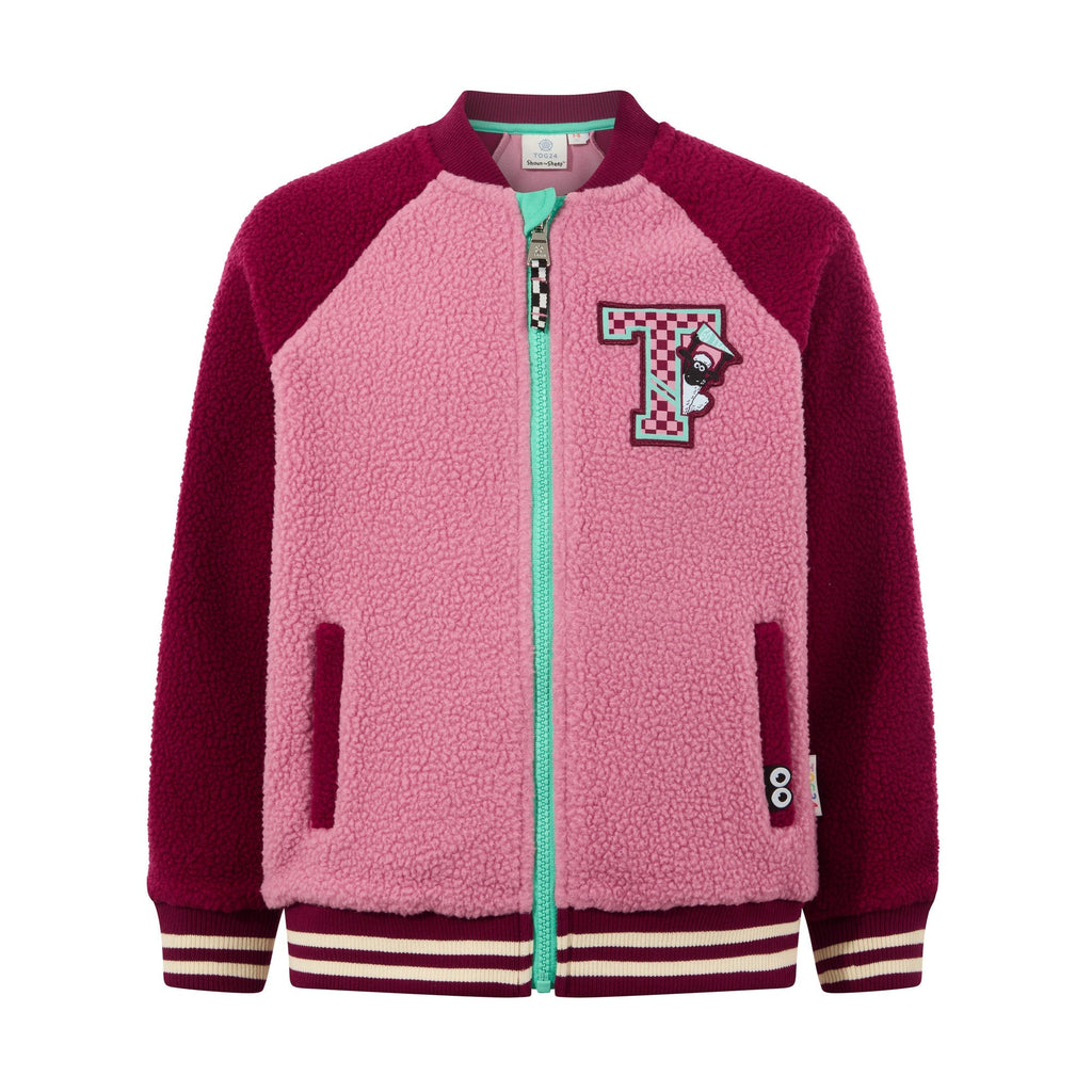 Aberfield Shaun the Sheep Kids Sherpa Varsity Bomber Jacket - Candy Floss/Beetroot Red - Image 8