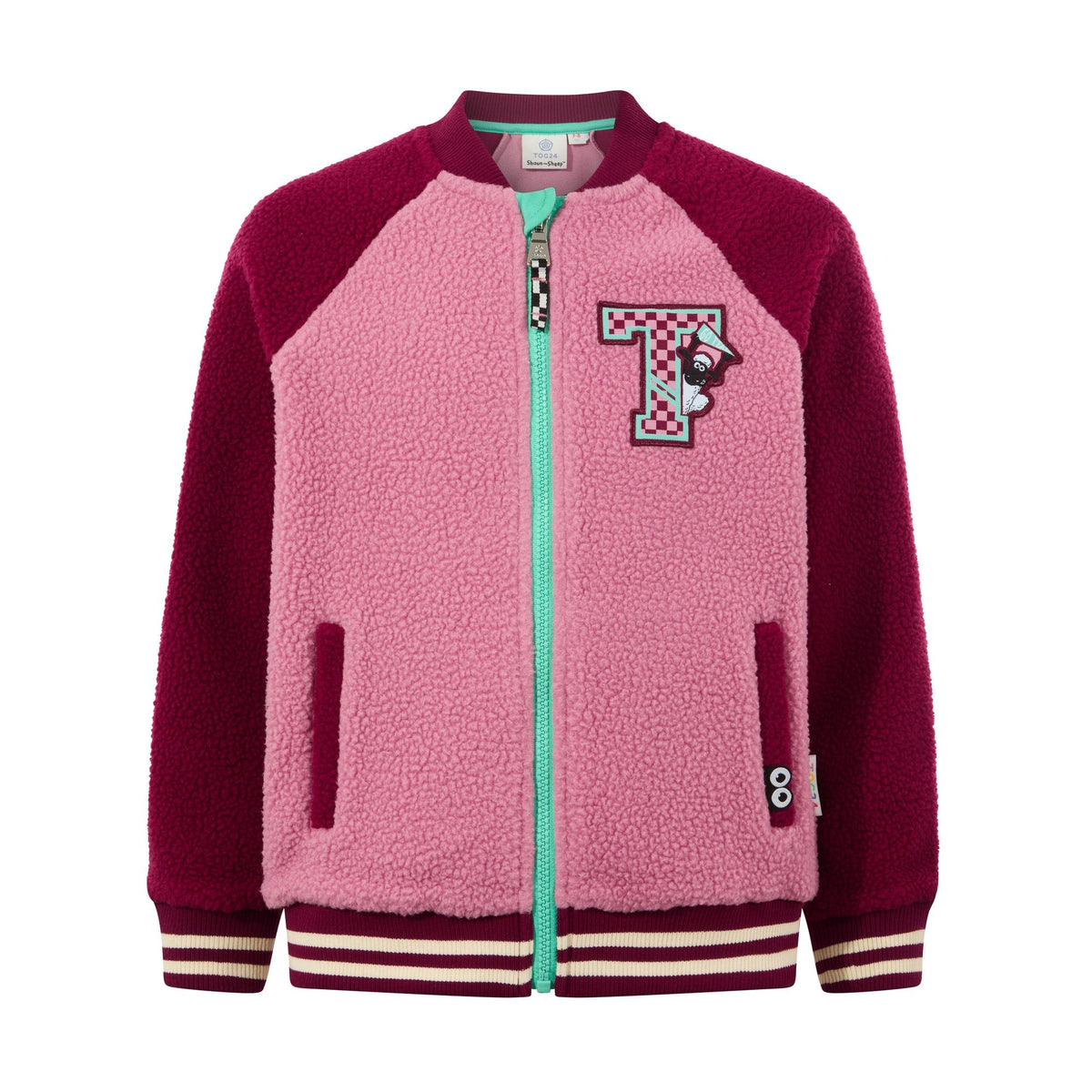 Aberfield Shaun the Sheep Kids Sherpa Varsity Bomber Jacket - Candy Floss/Beetroot Red - Image 8