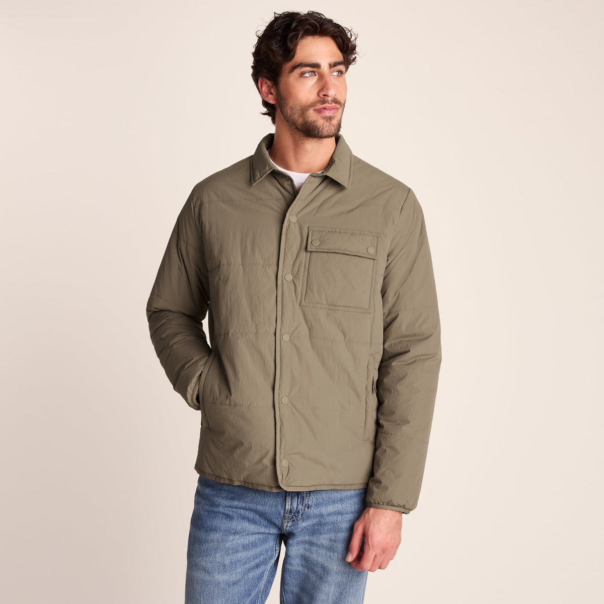 Adamson Mens Shower Resistant Insulated Shacket - Mushroom - Image 4