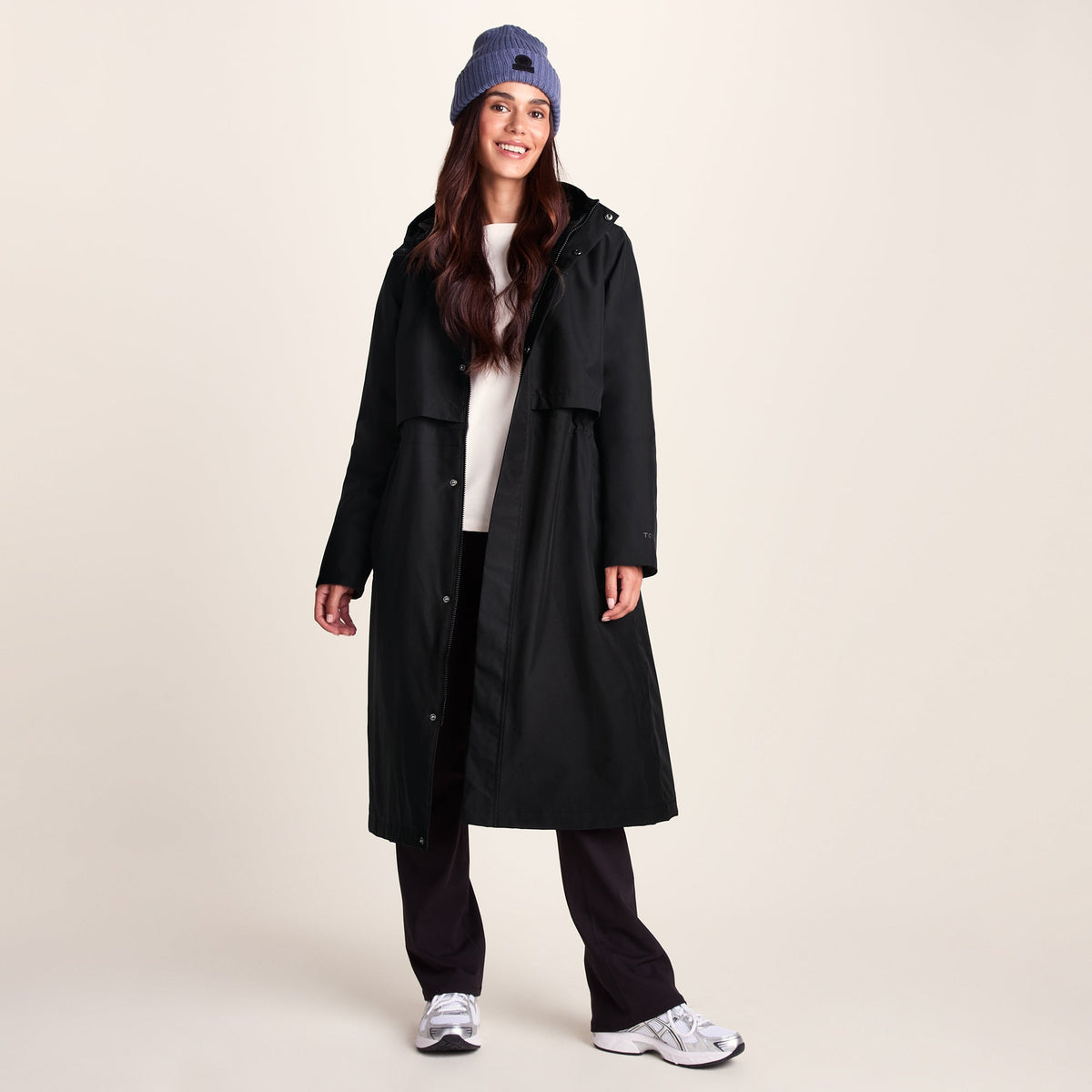 Ari Womens Longline Waterproof Insulated Trench Coat - Black - Image 2