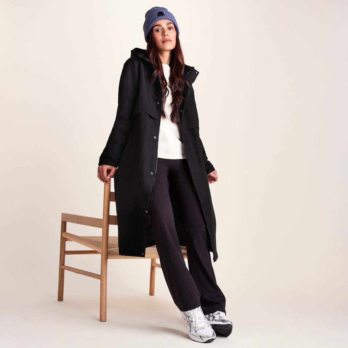 Ari Womens Longline Waterproof Insulated Trench Coat - Black - Image 4