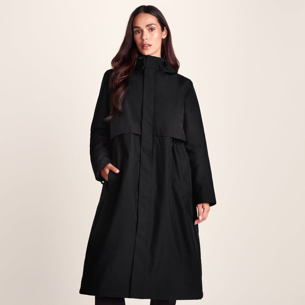 Ari Womens Longline Waterproof Insulated Trench Coat - Black - Image 8