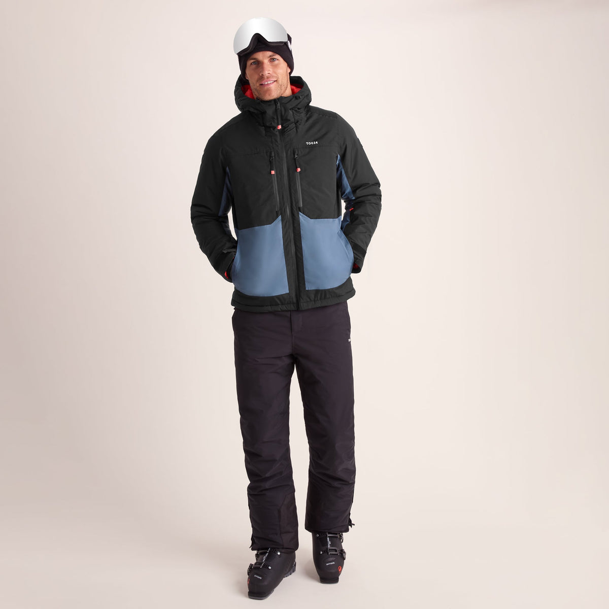 Avoriaz Mens Performance Waterproof Insulated Ski Jacket - Black/Fjord Blue - Image 2