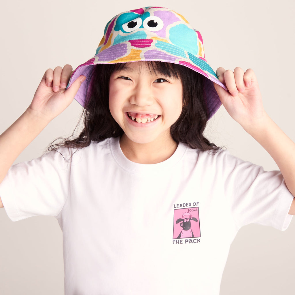 Balkhi Kids Shaun the Sheep Bucket Hat - Pink Cloud Print - Image 4