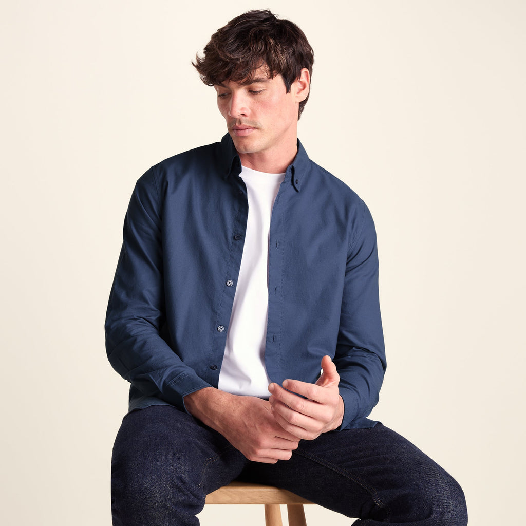 Barry Mens Long Sleeved Cotton Oxford Shirt - Smokey Blue - Image 4