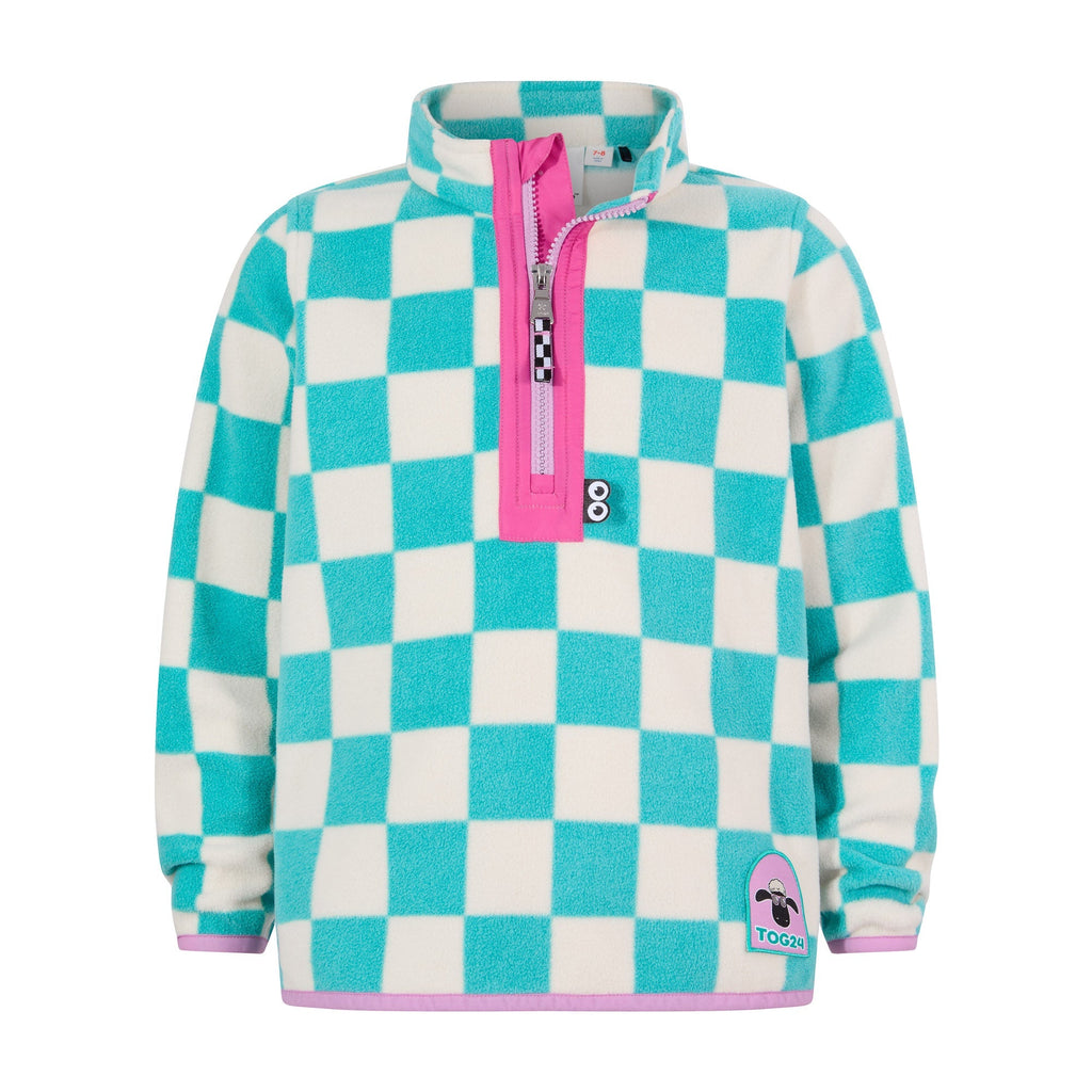 Brecknock Kids Shaun the Sheep Fleece Zip Neck - Spearmint/Woolly Checkerboard - Image 8