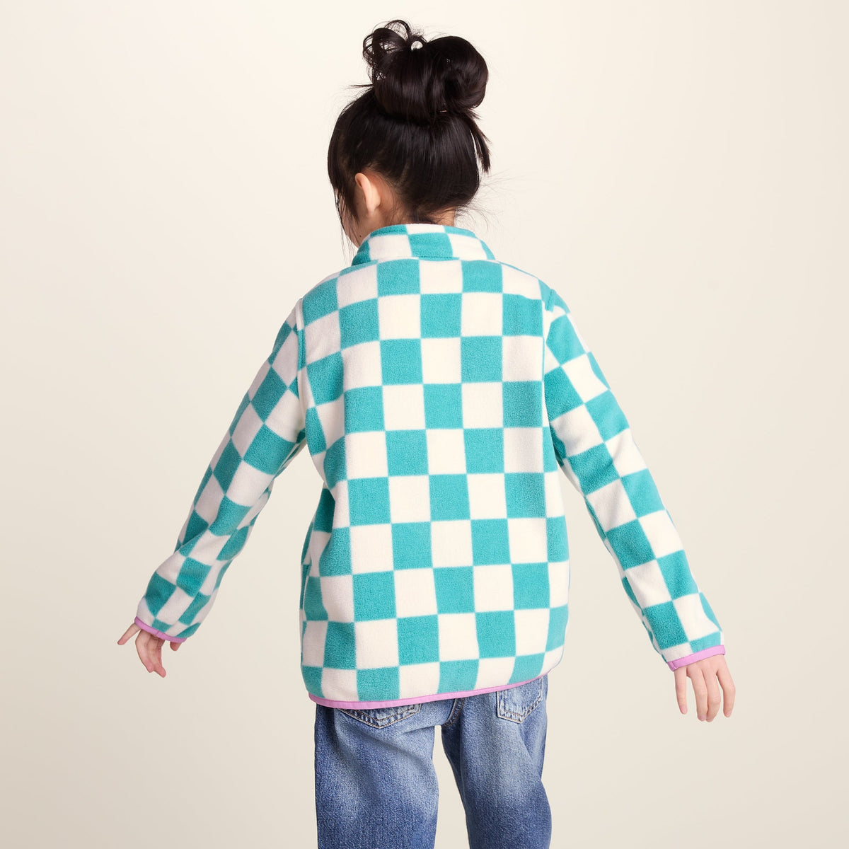 Brecknock Kids Shaun the Sheep Fleece Zip Neck - Spearmint/Woolly Checkerboard - Image 3