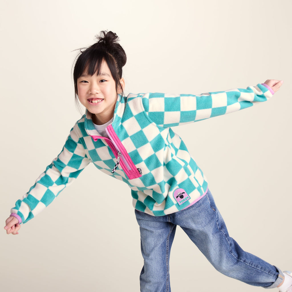Brecknock Kids Shaun the Sheep Fleece Zip Neck - Spearmint/Woolly Checkerboard - Image 6