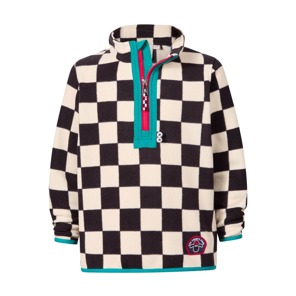 Brecknock Kids Shaun the Sheep Fleece Zip Neck - Woolly/Black Checkerboard - Image 10