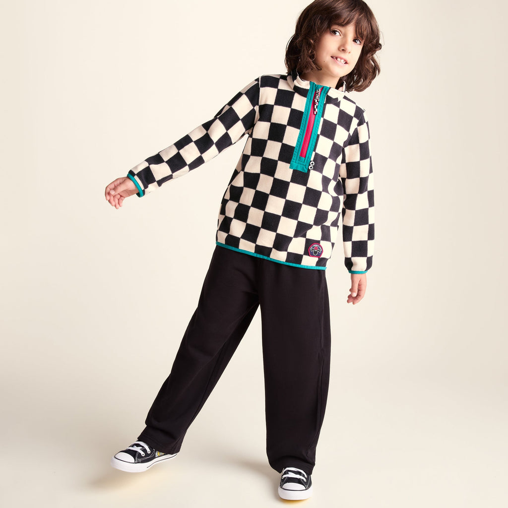 Brecknock Kids Shaun the Sheep Fleece Zip Neck - Woolly/Black Checkerboard - Image 2