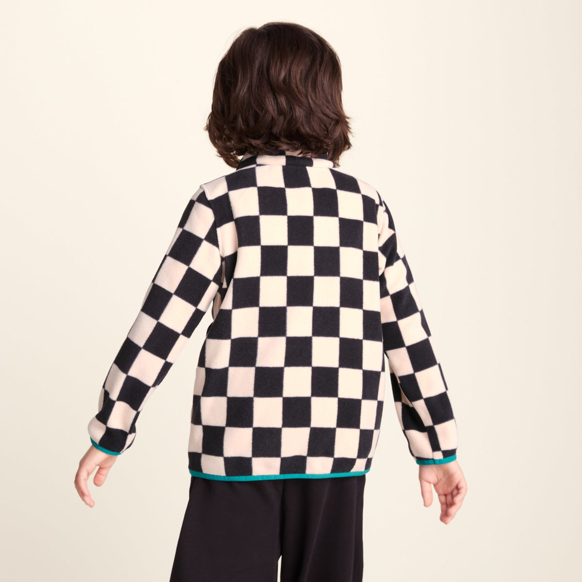 Brecknock Kids Shaun the Sheep Fleece Zip Neck - Woolly/Black Checkerboard - Image 3