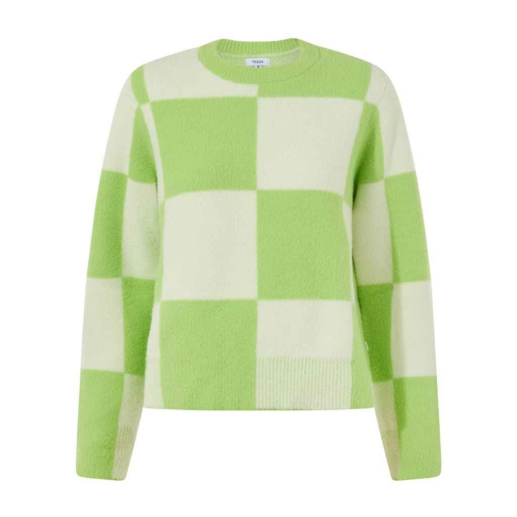 Celeste Womens Checkerboard Chunky Knit Jumper - Lemon Lime - Image 10