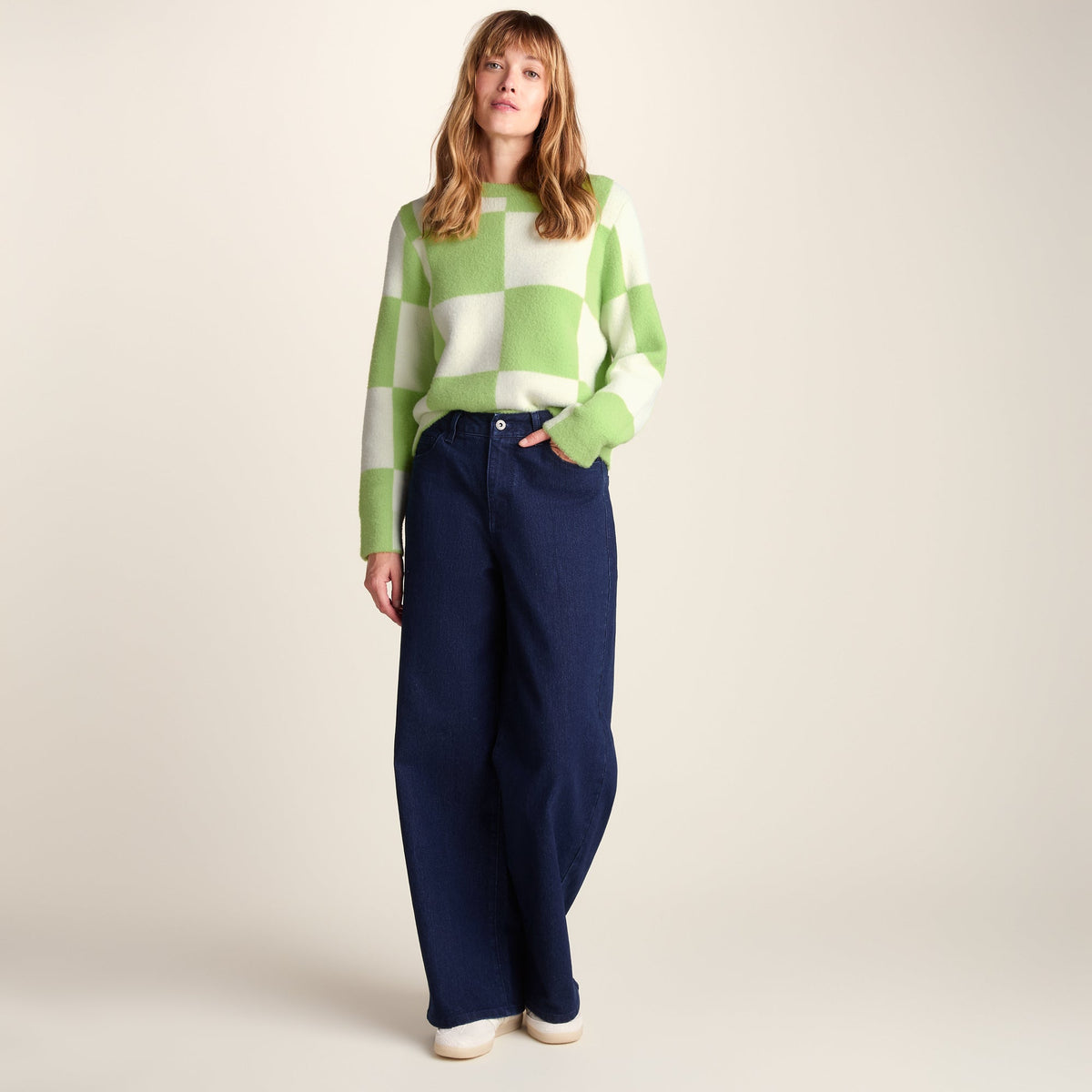 Celeste Womens Checkerboard Chunky Knit Jumper - Lemon Lime - Image 3