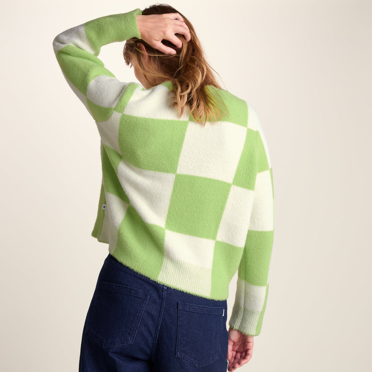 Celeste Womens Checkerboard Chunky Knit Jumper - Lemon Lime - Image 4