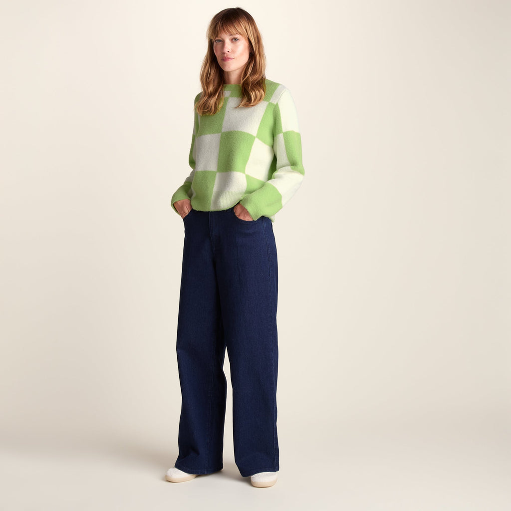 Celeste Womens Checkerboard Chunky Knit Jumper - Lemon Lime - Image 6