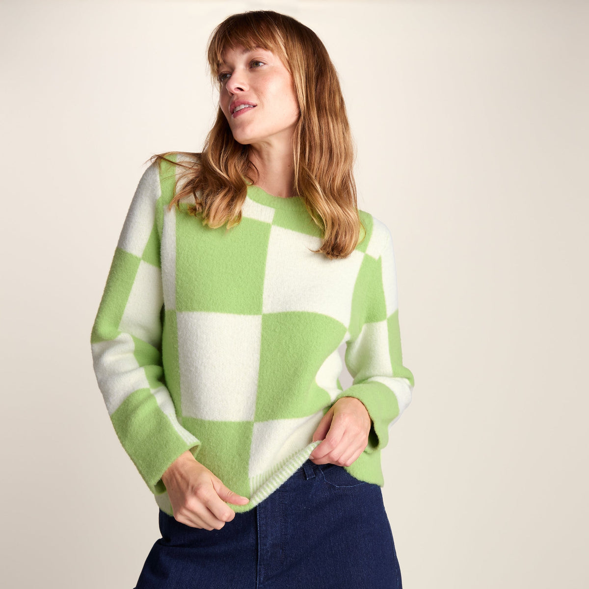 Celeste Womens Checkerboard Chunky Knit Jumper - Lemon Lime - Image 7