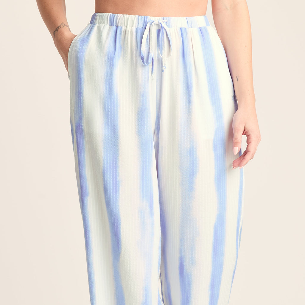 Christina Womens Wide Leg Lightweight Trousers - Blue Hues Print - Image 5