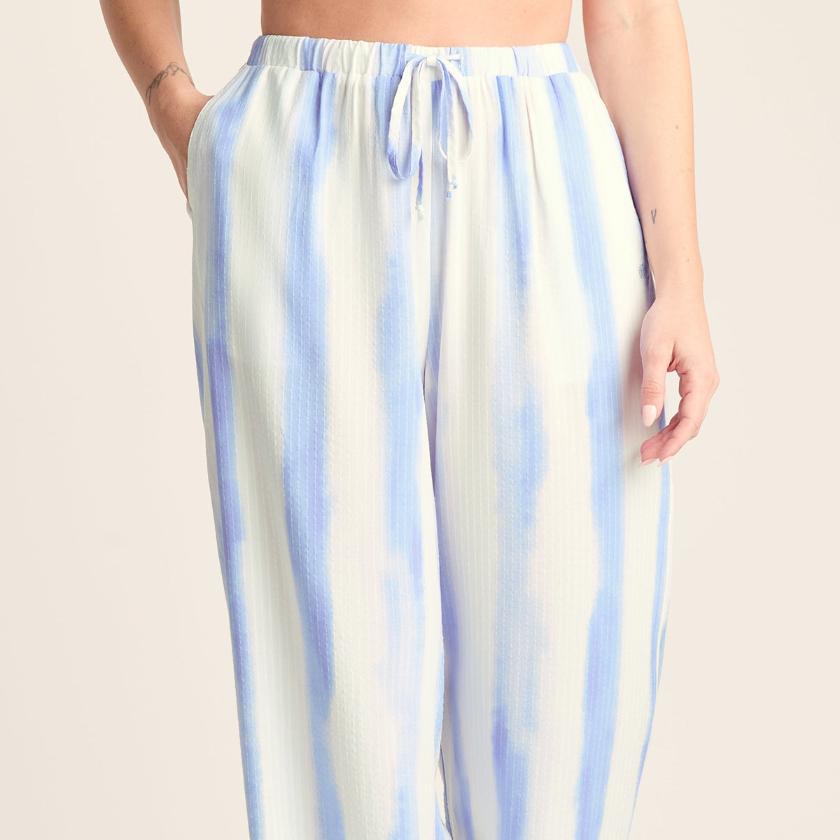 Christina Womens Wide Leg Lightweight Trousers - Blue Hues Print - Image 5