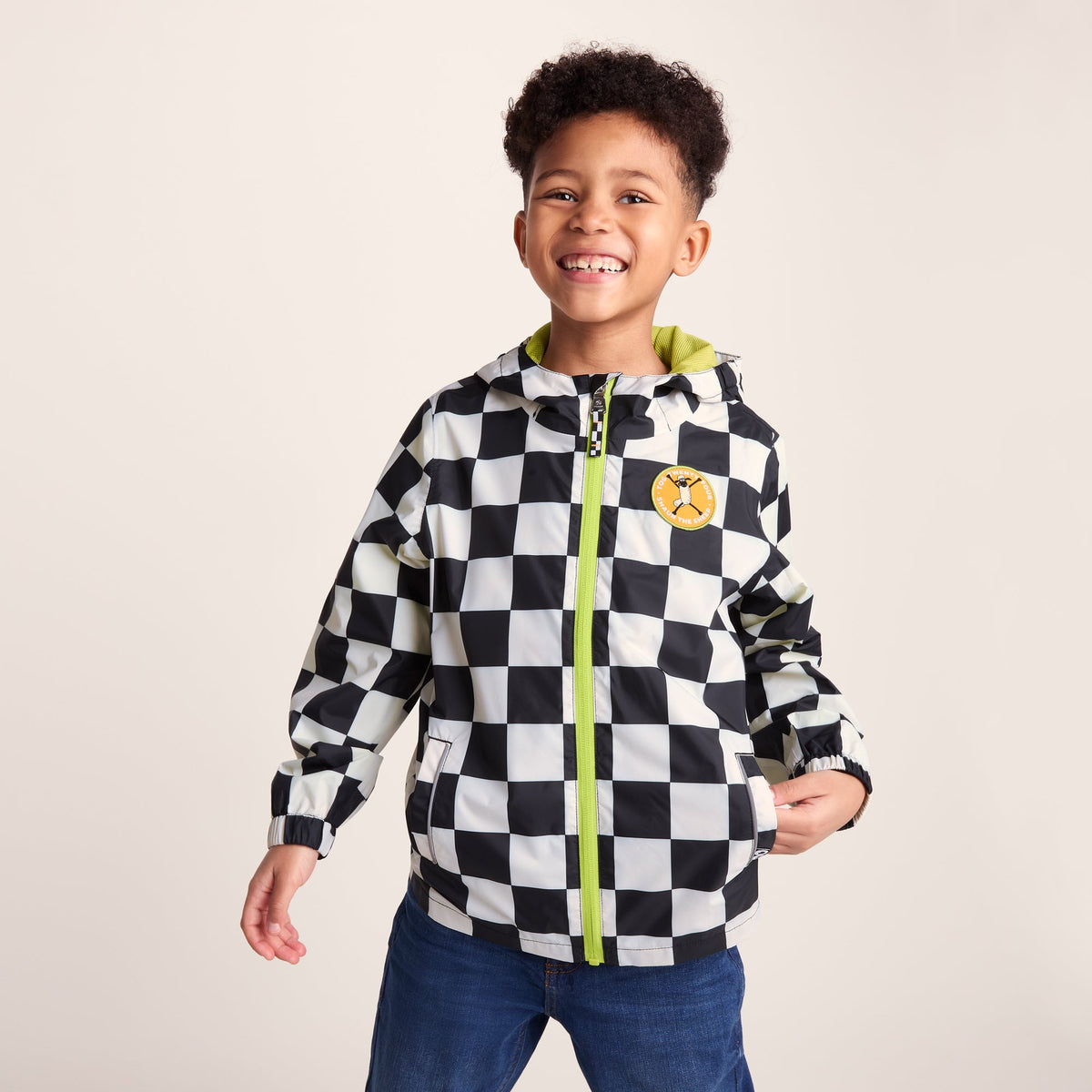 Cohampshire Kids Shaun the Sheep Waterproof Jacket - Black White Checkerboard