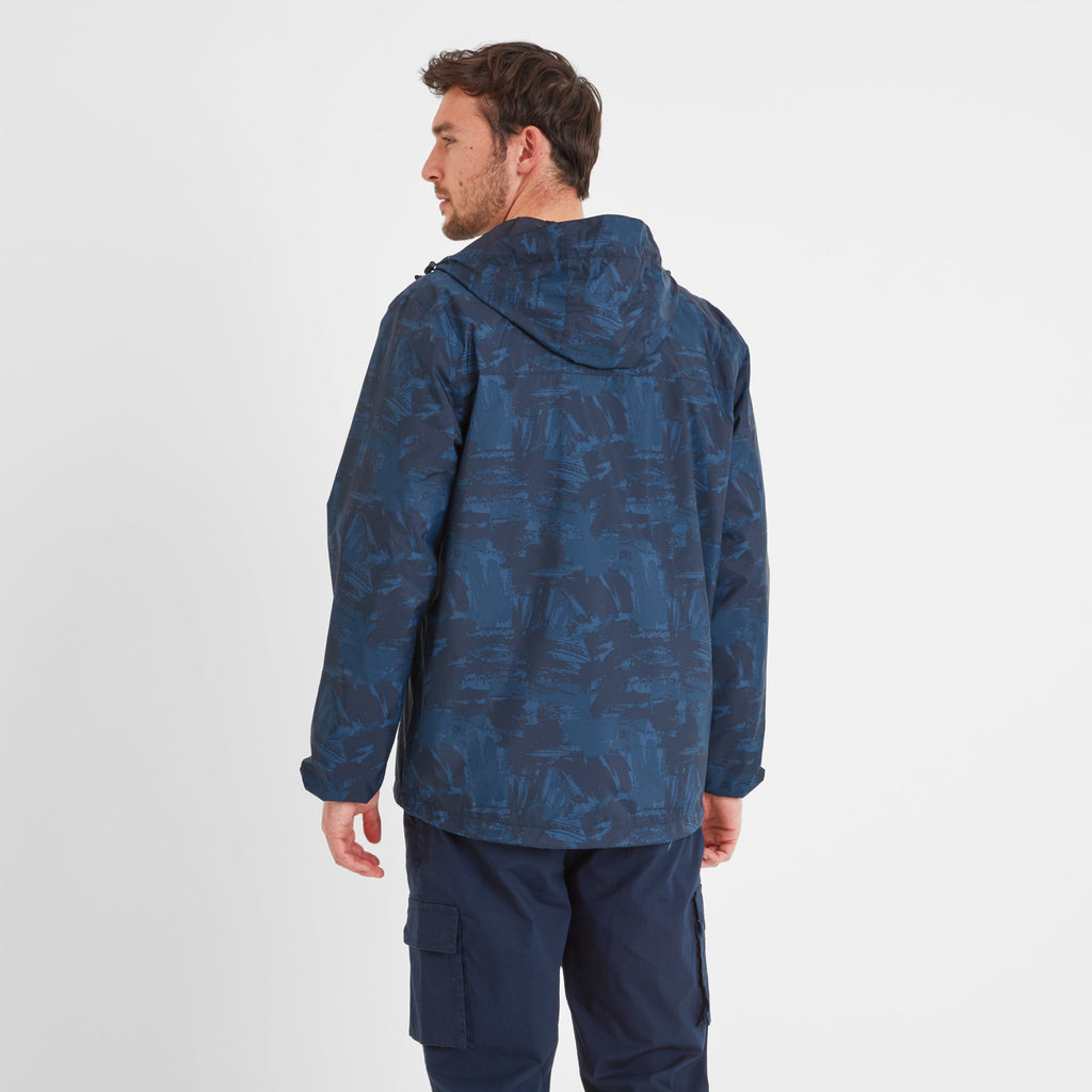 Craven Mens Waterproof Packaway Jacket - Dk Indigo Brushstroke Print - Image 4