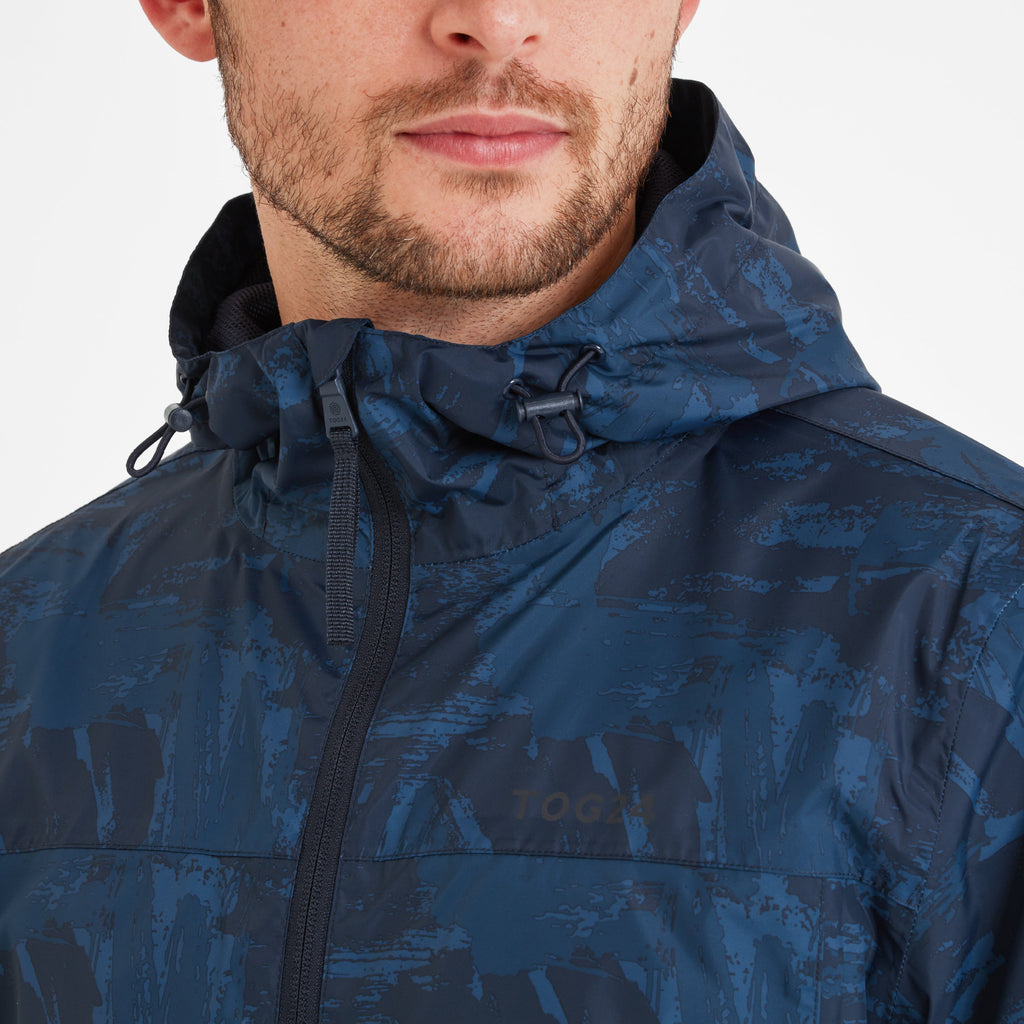 Craven Mens Waterproof Packaway Jacket - Dk Indigo Brushstroke Print - Image 5