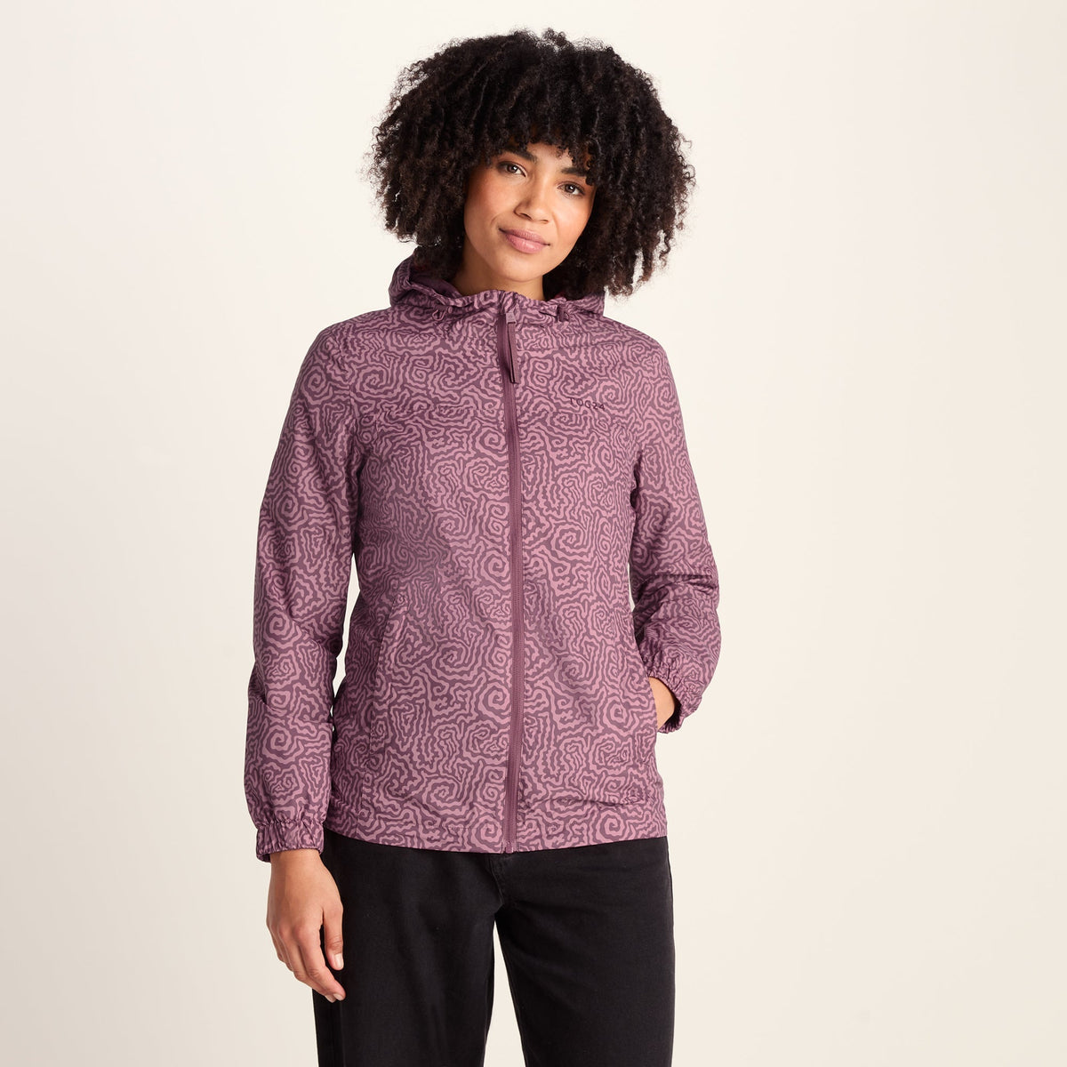 Craven Womens Waterproof Packaway Jacket - Black/Raspberry Wiggle Print - Image 4