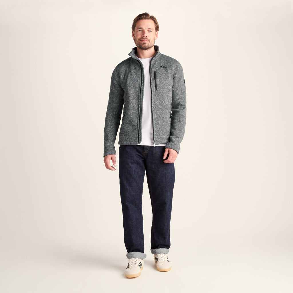 Cresswell Mens Knitlook Fleece Jacket - Dark Grey Marl - Image 2
