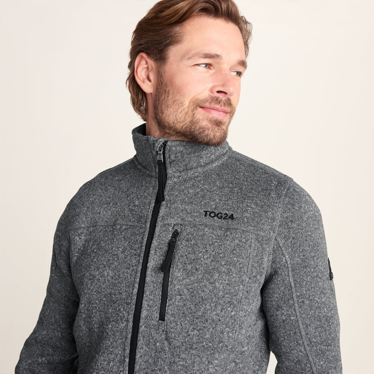 Cresswell Mens Knitlook Fleece Jacket - Dark Grey Marl - Image 5
