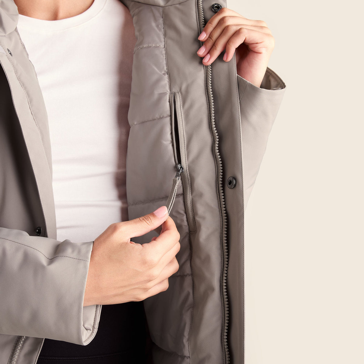 Dalton Womens Longline Waterproof Insulated Coat - Dark Taupe - Image 8