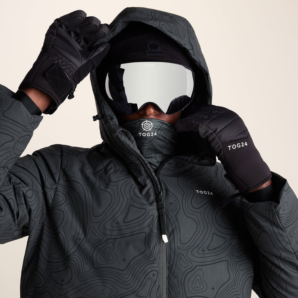 Davos Mens Shower Resistant Insulated Ski Jacket - Black Terrain Print - Image 13