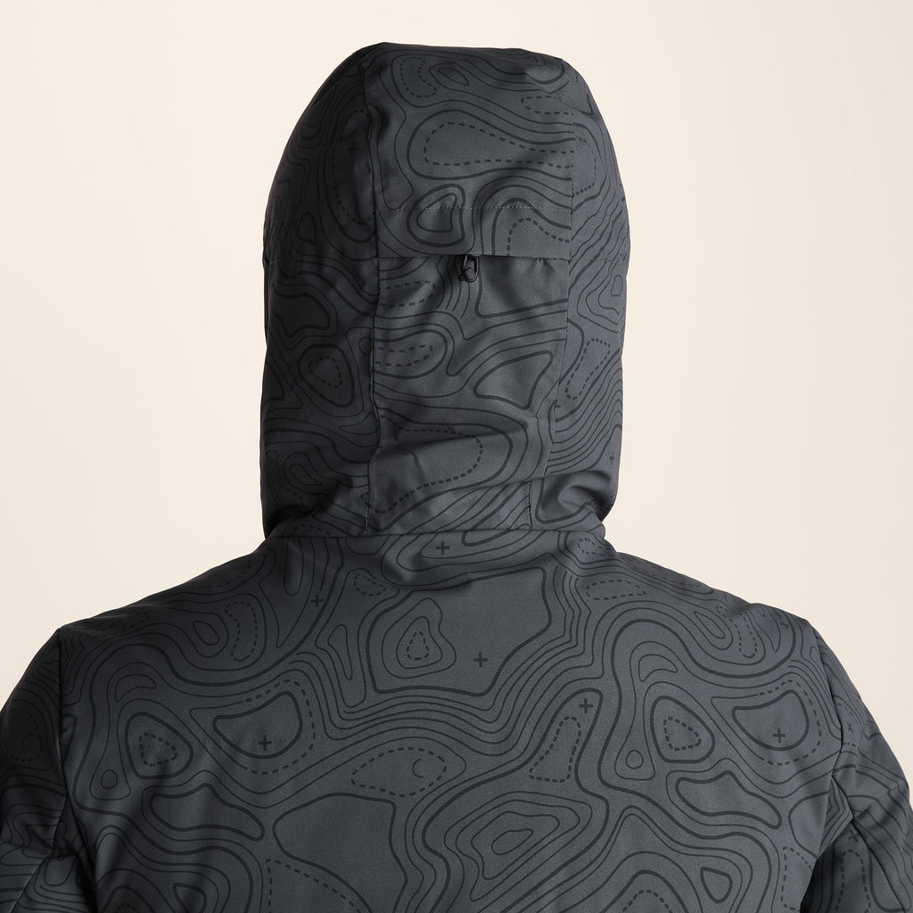 Davos Mens Shower Resistant Insulated Ski Jacket - Black Terrain Print - Image 14