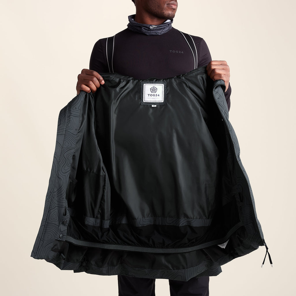 Davos Mens Shower Resistant Insulated Ski Jacket - Black Terrain Print - Image 16