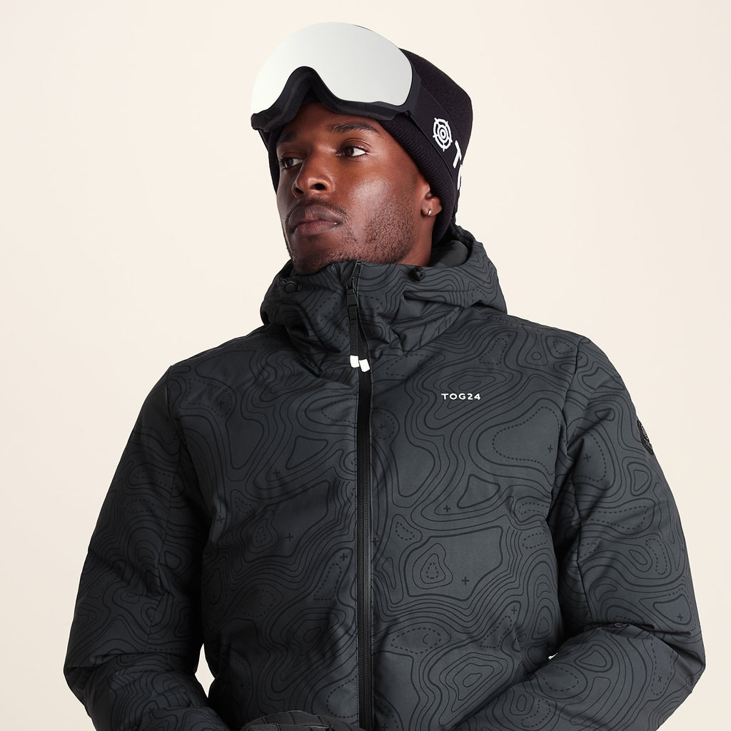 Davos Mens Shower Resistant Insulated Ski Jacket - Black Terrain Print - Image 9