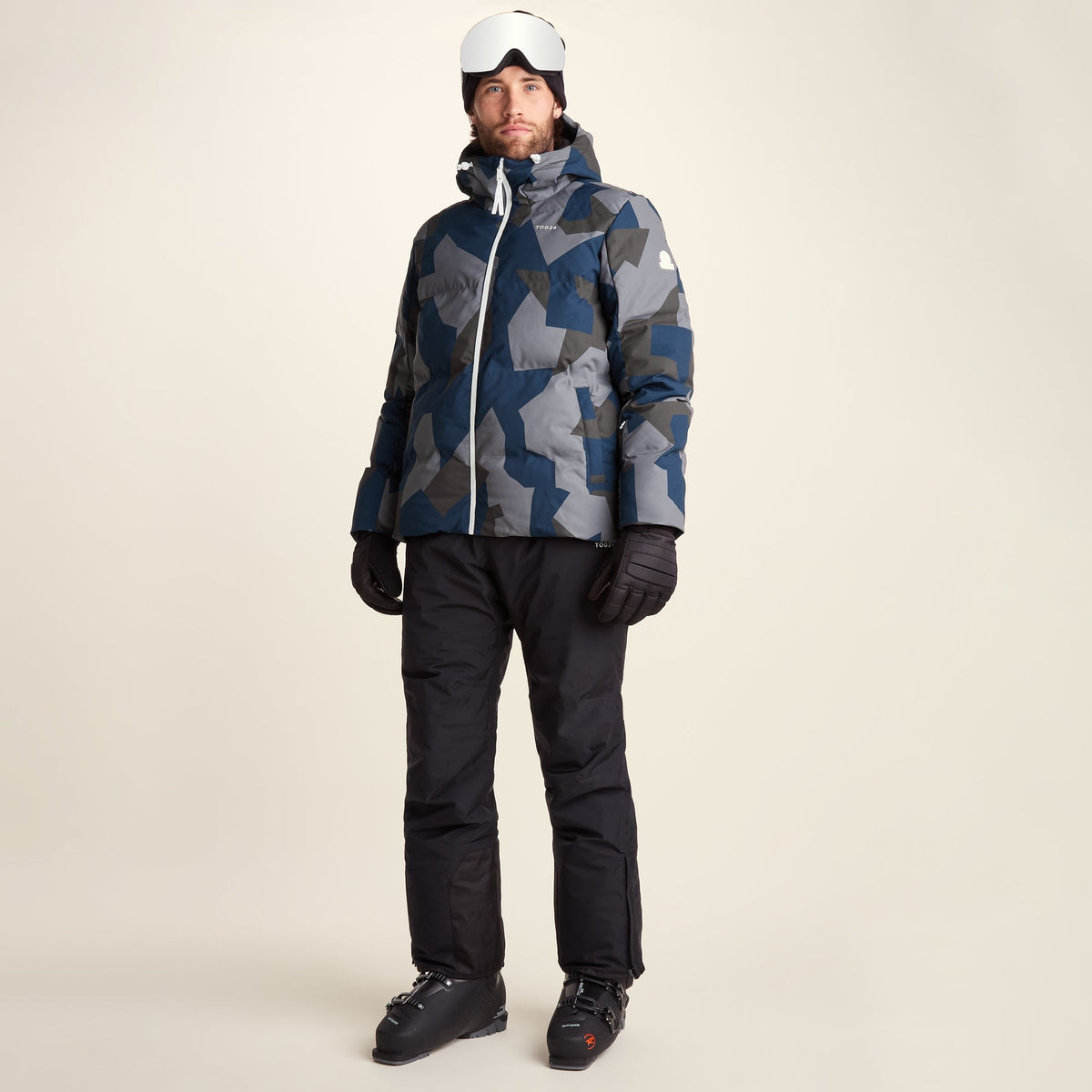 Davos Mens Shower Resistant Insulated Ski Jacket - Blue Geo Camo Print - Image 2