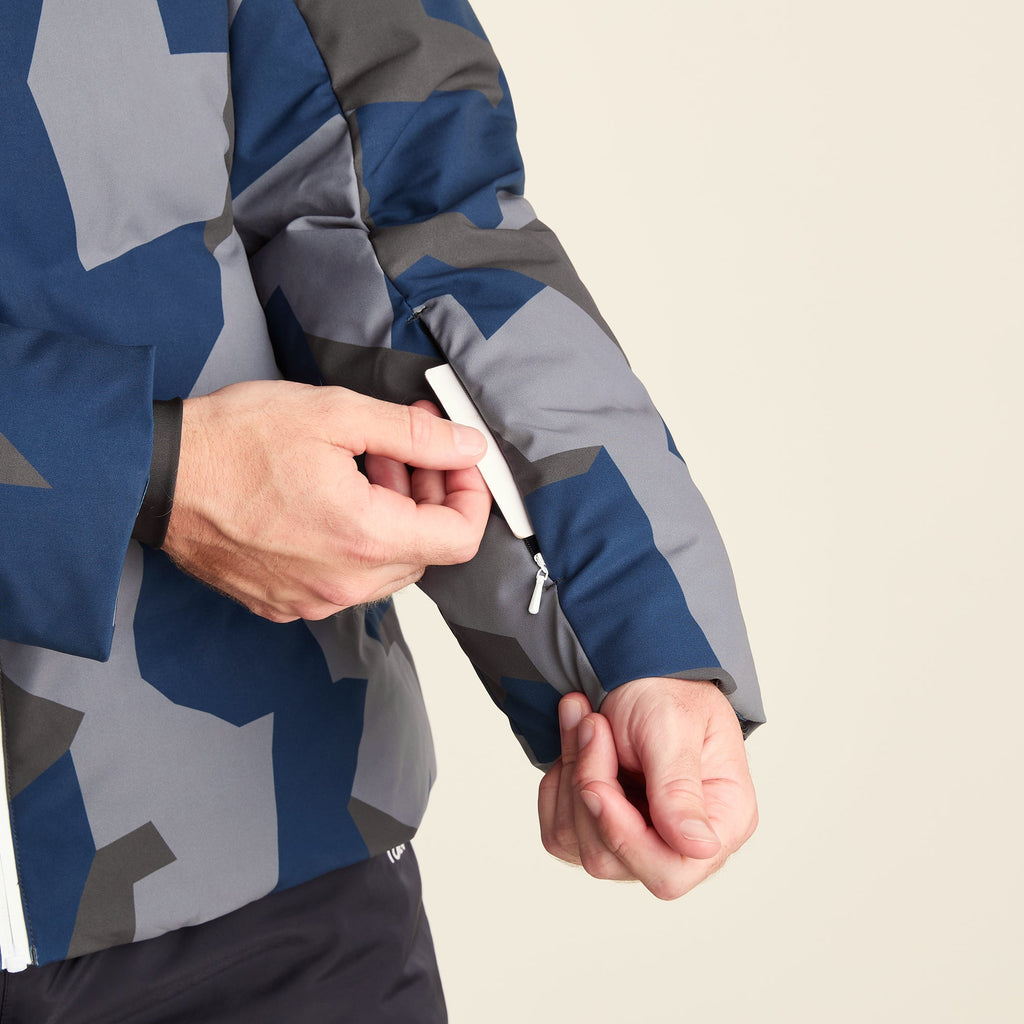 Davos Mens Shower Resistant Insulated Ski Jacket - Blue Geo Camo Print - Image 12