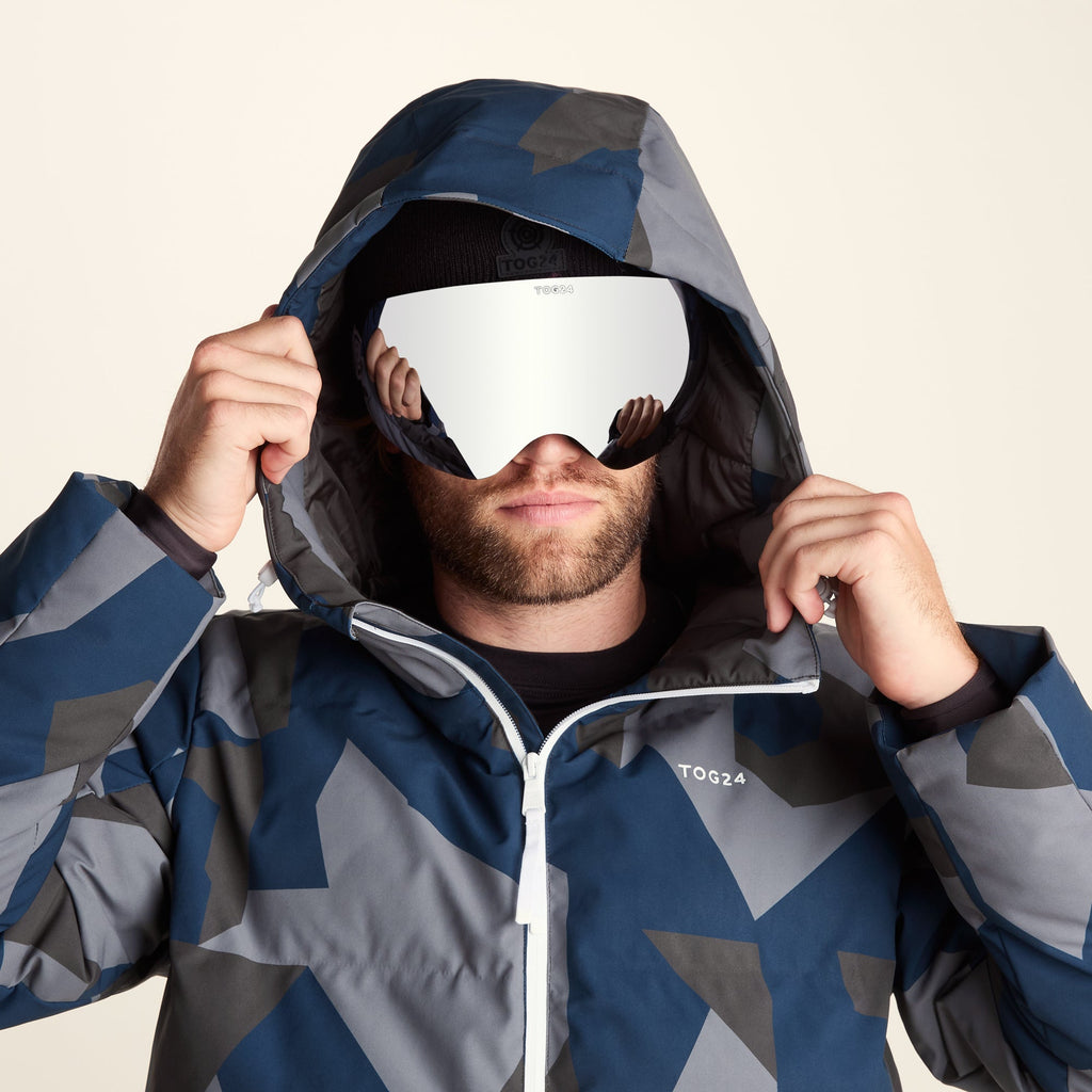 Davos Mens Shower Resistant Insulated Ski Jacket - Blue Geo Camo Print - Image 13