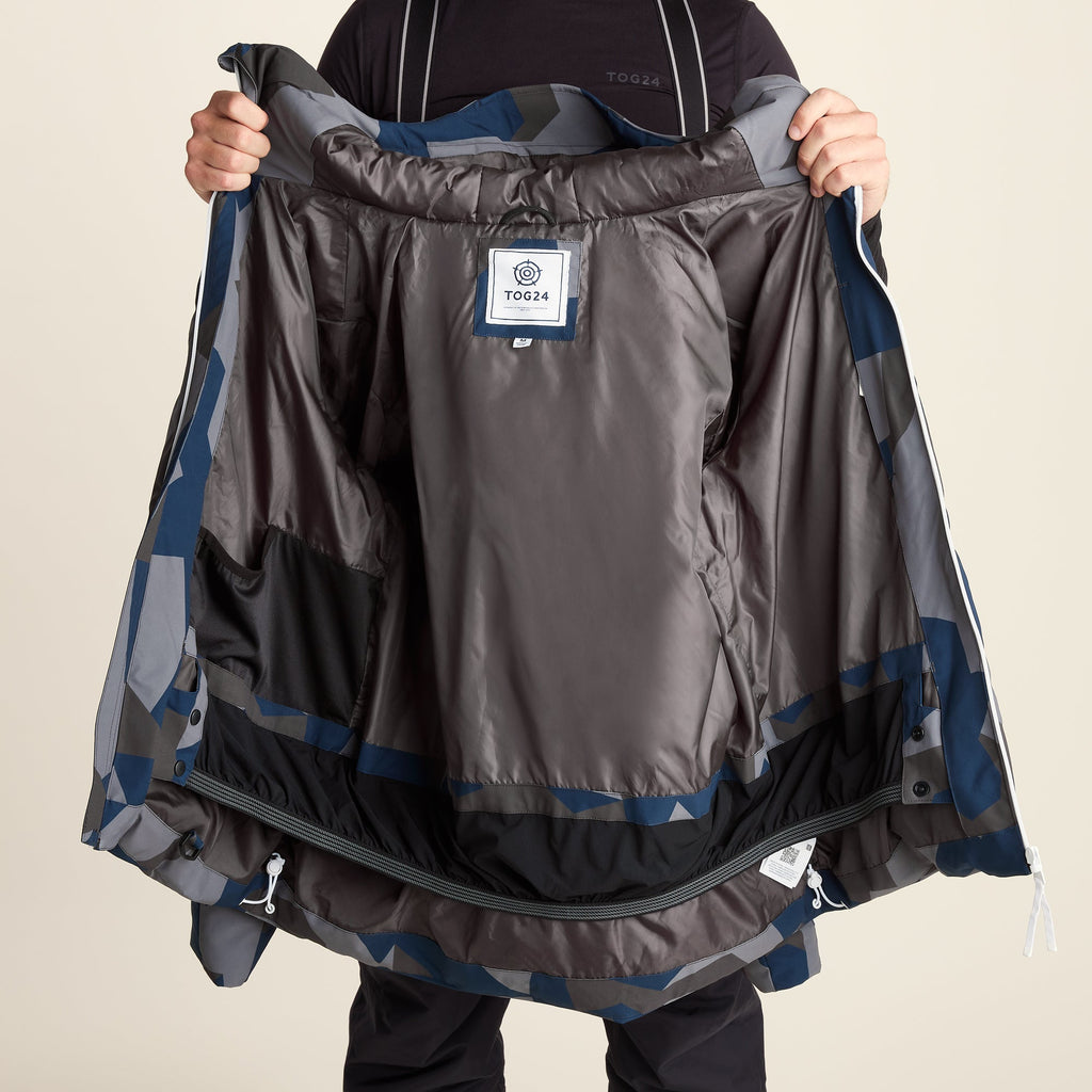 Davos Mens Shower Resistant Insulated Ski Jacket - Blue Geo Camo Print - Image 16